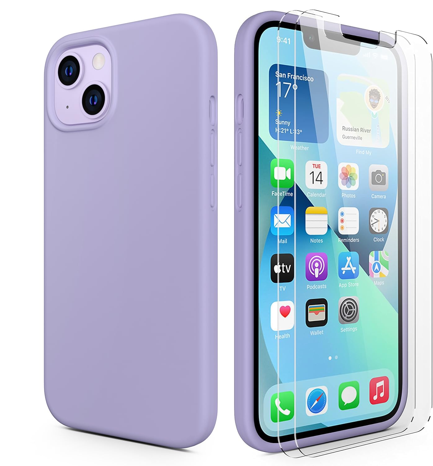 Durable Silicone Case + Glass Screen Protectors Combo Pack for iPhone 13 Mini