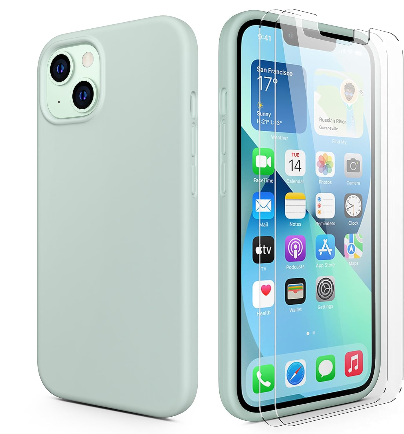 Durable Silicone Case + Glass Screen Protectors Combo Pack for iPhone 13 Mini