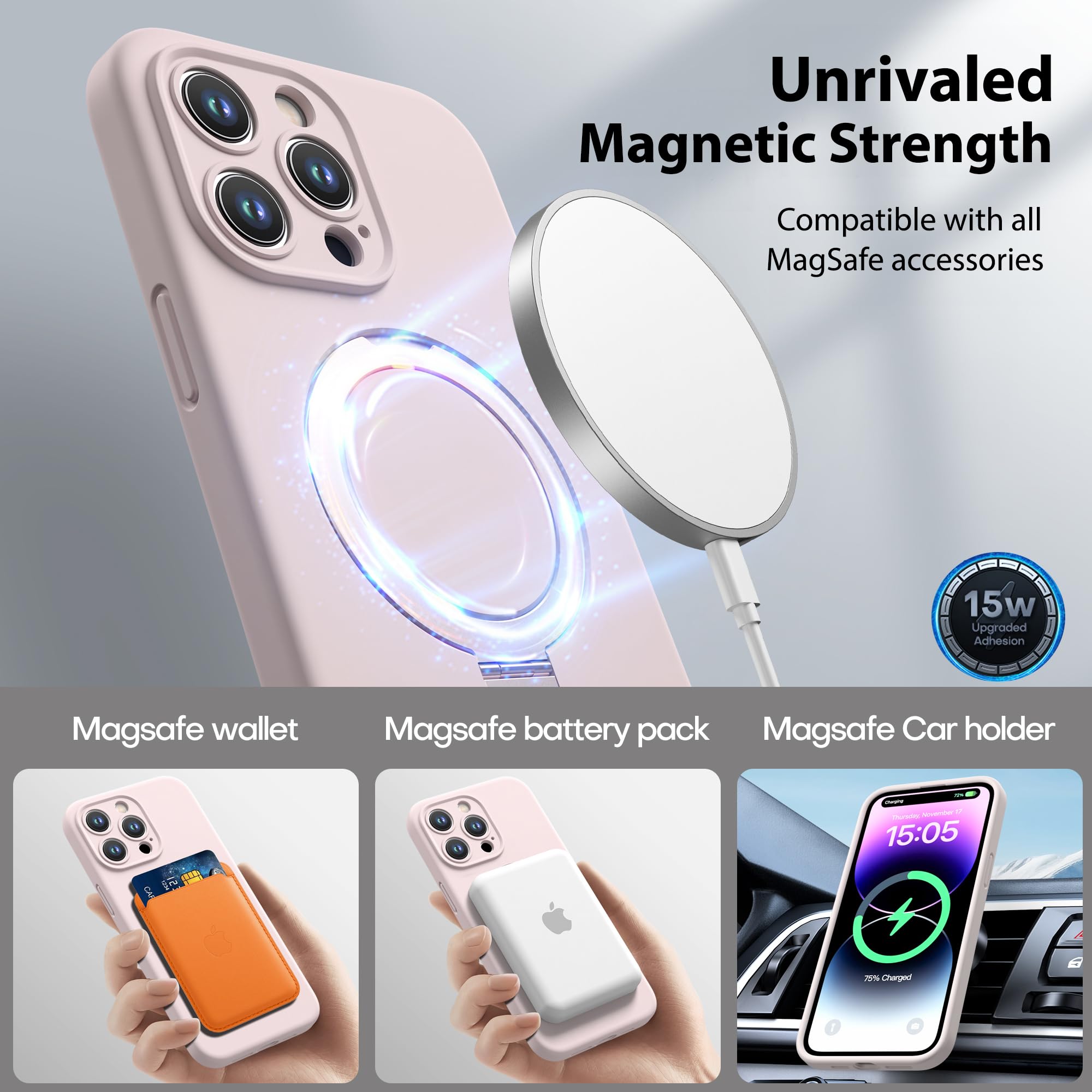 Magnetic Silicone Case for iPhone 14 Pro Max Case with Camera Cover and KickStand