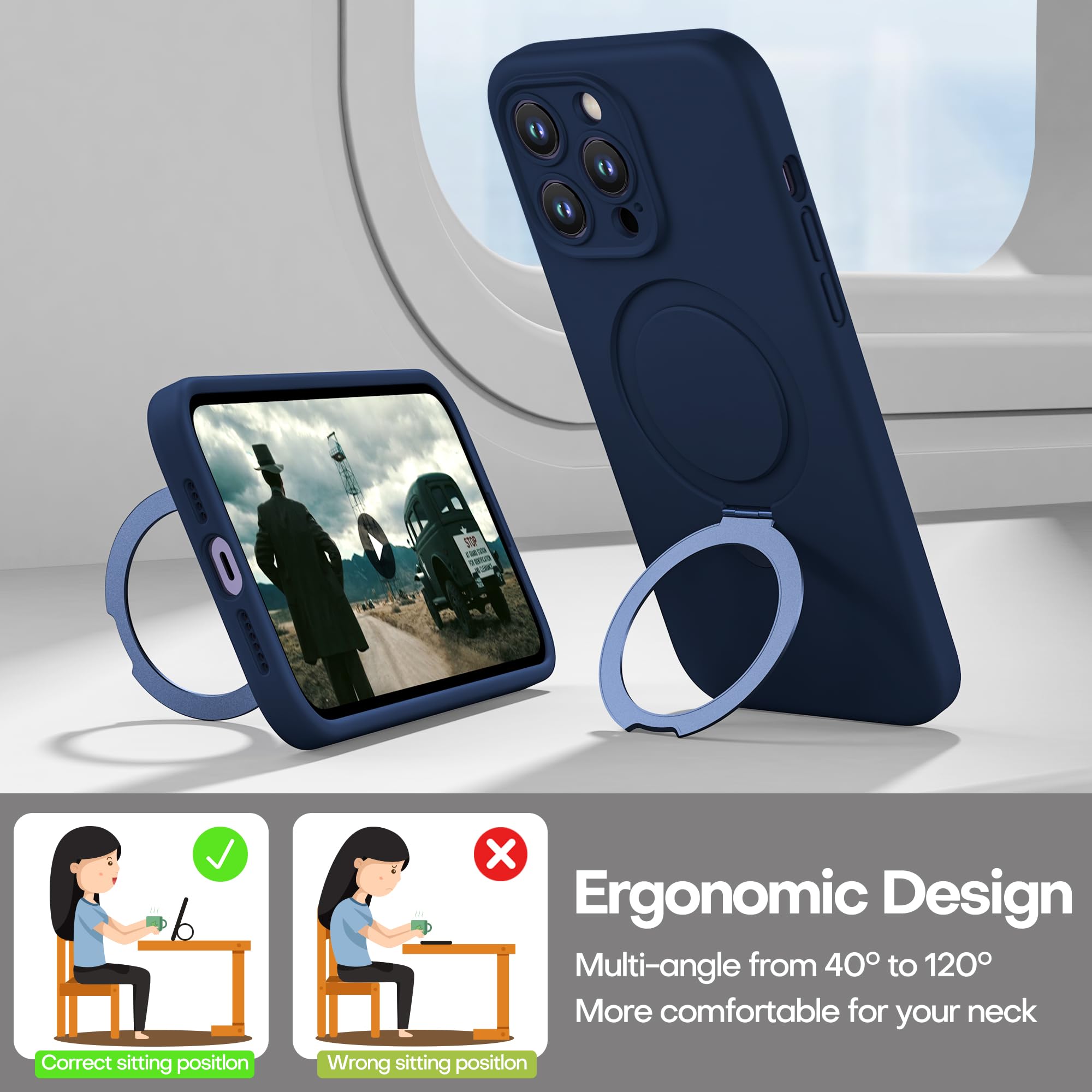 Magnetic Silicone Case for iPhone 14 Pro Max Case with Camera Cover and KickStand